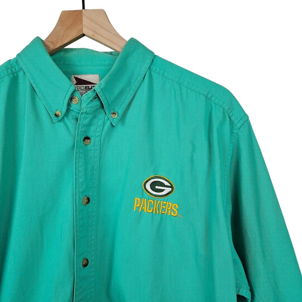 ProElite‎ Embroidered Green Bay Packers Button Front Shirt Men's L Seafoam Green